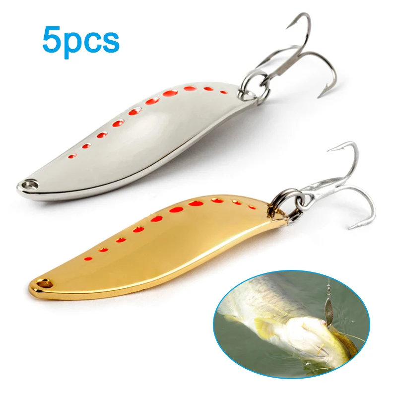 

5pcs Wire Bait Fishing Lure Hard Baits Metal Leech Shape Sequins 3 Hook Trout Fishing Lures Bass Fresh Salt Water