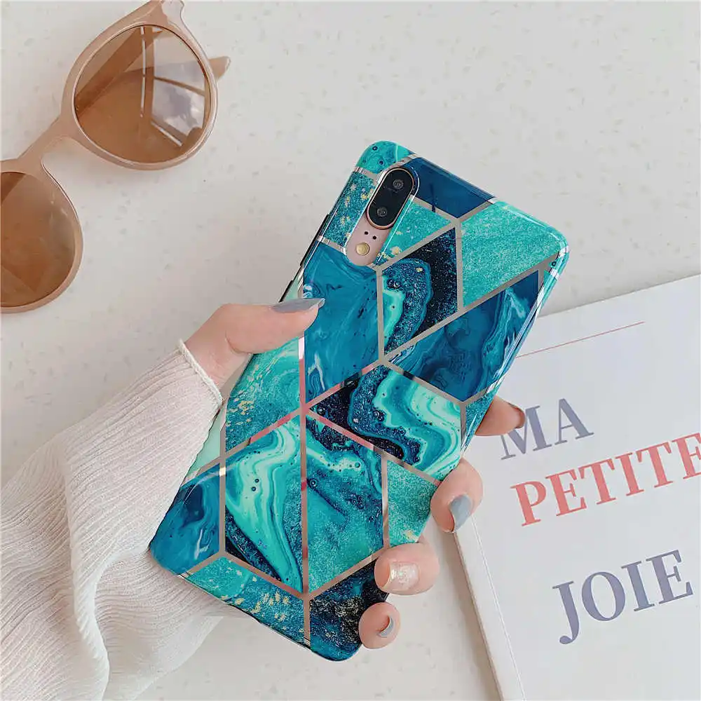 Роскошный чехол для телефона с геометрическим Покрытием s для samsung Galaxy A40 A50 A70, чехол для samsung Galaxy A40, мраморный силиконовый чехол на заднюю панель - Цвет: Blue