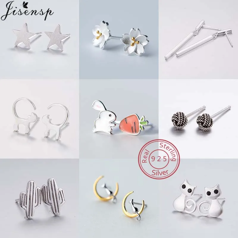 

Серьги-гвоздики женские из серебра 925 пробы, в виде цветка, кошки, кактуса