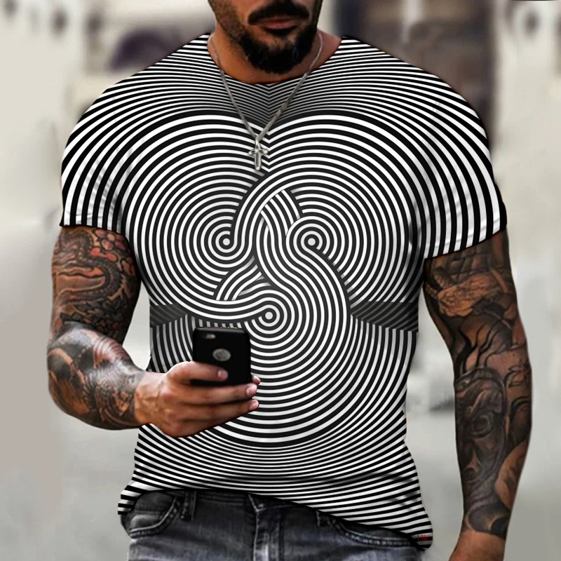 

Men's Top Three-dimensional Black And White Stripes 3D Printing Pattern Round Neck Design T-shirt Street Casual Plus Size