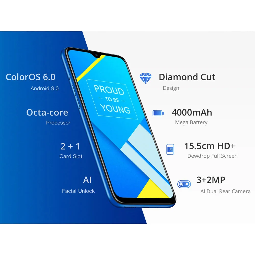 Мобильный телефон Realme C2 RMX1941 версия RU 6 1 дюймов 2 Гб ОЗУ 16 ГБ ROMDual камера заднего