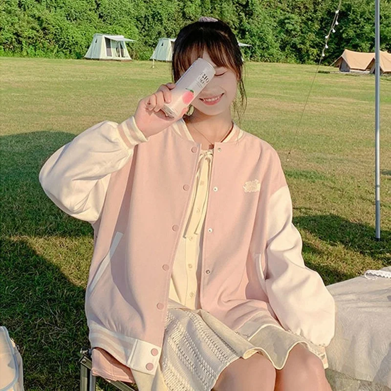 

Куртка Женская бейсбольная в стиле колледжа, свободная ветровка, на пуговицах, в стиле пэчворк, осень 2021