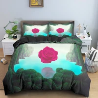 surreal scene 3d duvet cover set love concept artwork bedding set twin king quilt cover rose with the heart pattern bedclothes