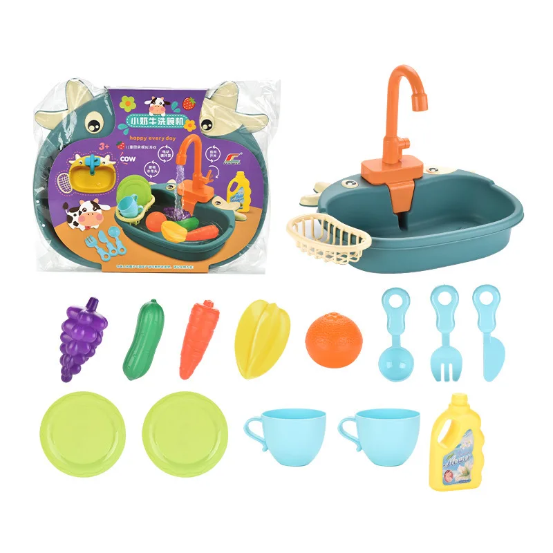 

Kids Kitchen Sink Toys Simulation Electric Dishwasher Pretend Play Mini Kitchen Food Children Role Playing Set Toys for Girls