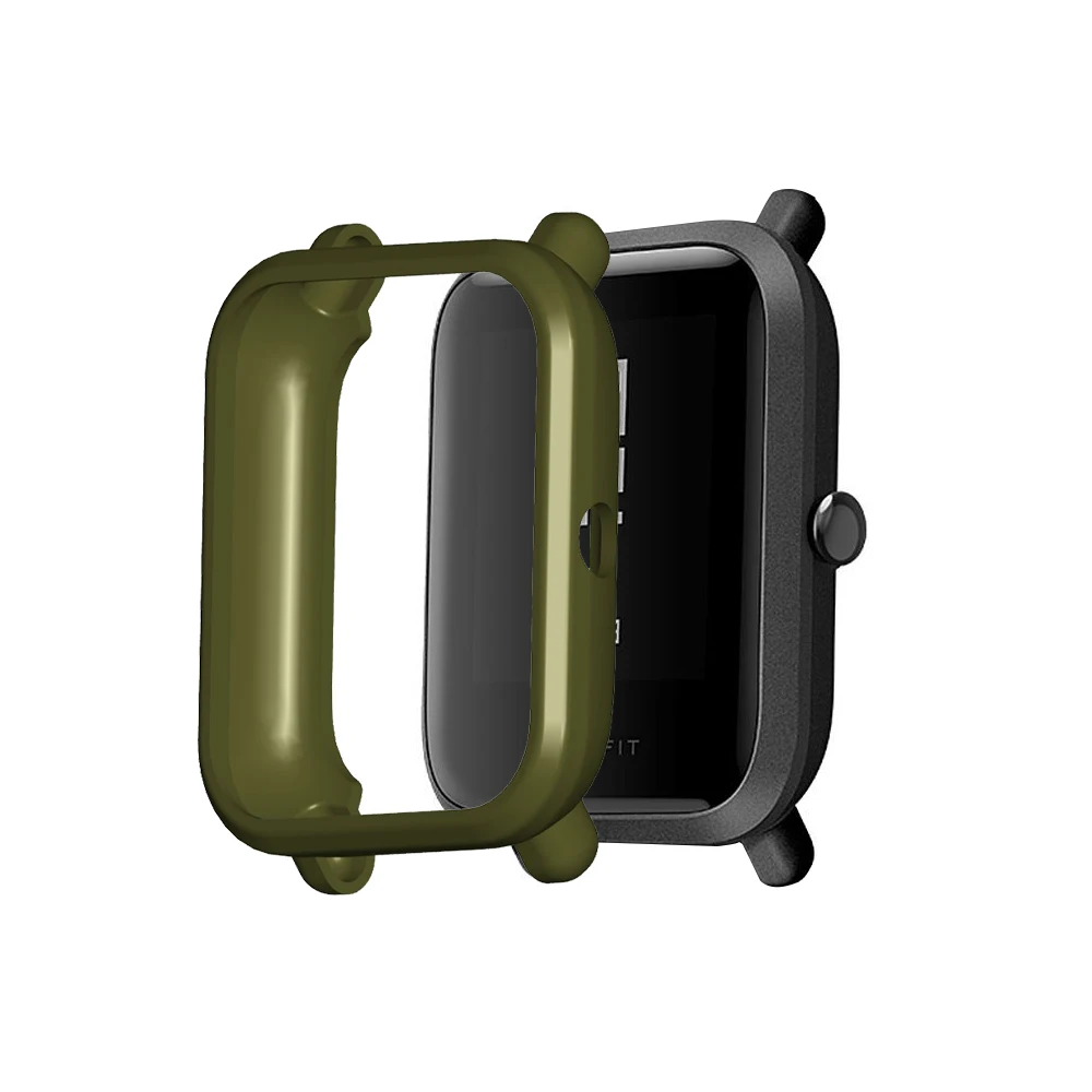 橄榄绿 Мягкий ТПУ силиконовый чехол для Xiaomi Huami Amazfit Bip Смарт часы Замена Защитный корпус аксессуары для смарт-браслета - Цвет: 橄榄绿