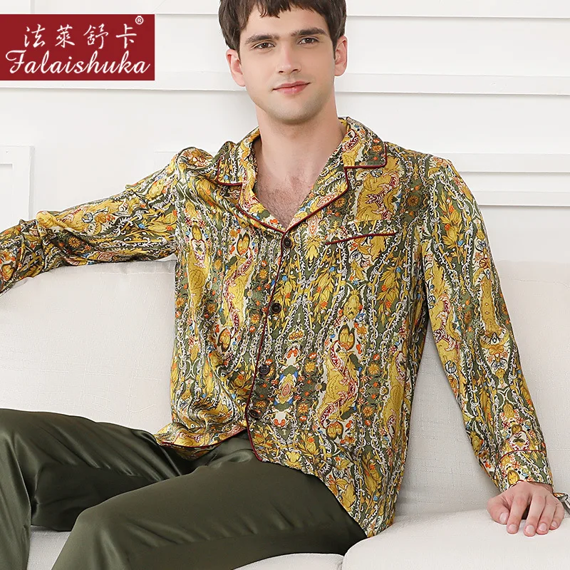 

Heavy-weight silk pajamas for men mulberry silkworm silk home wear two sets spring and summer