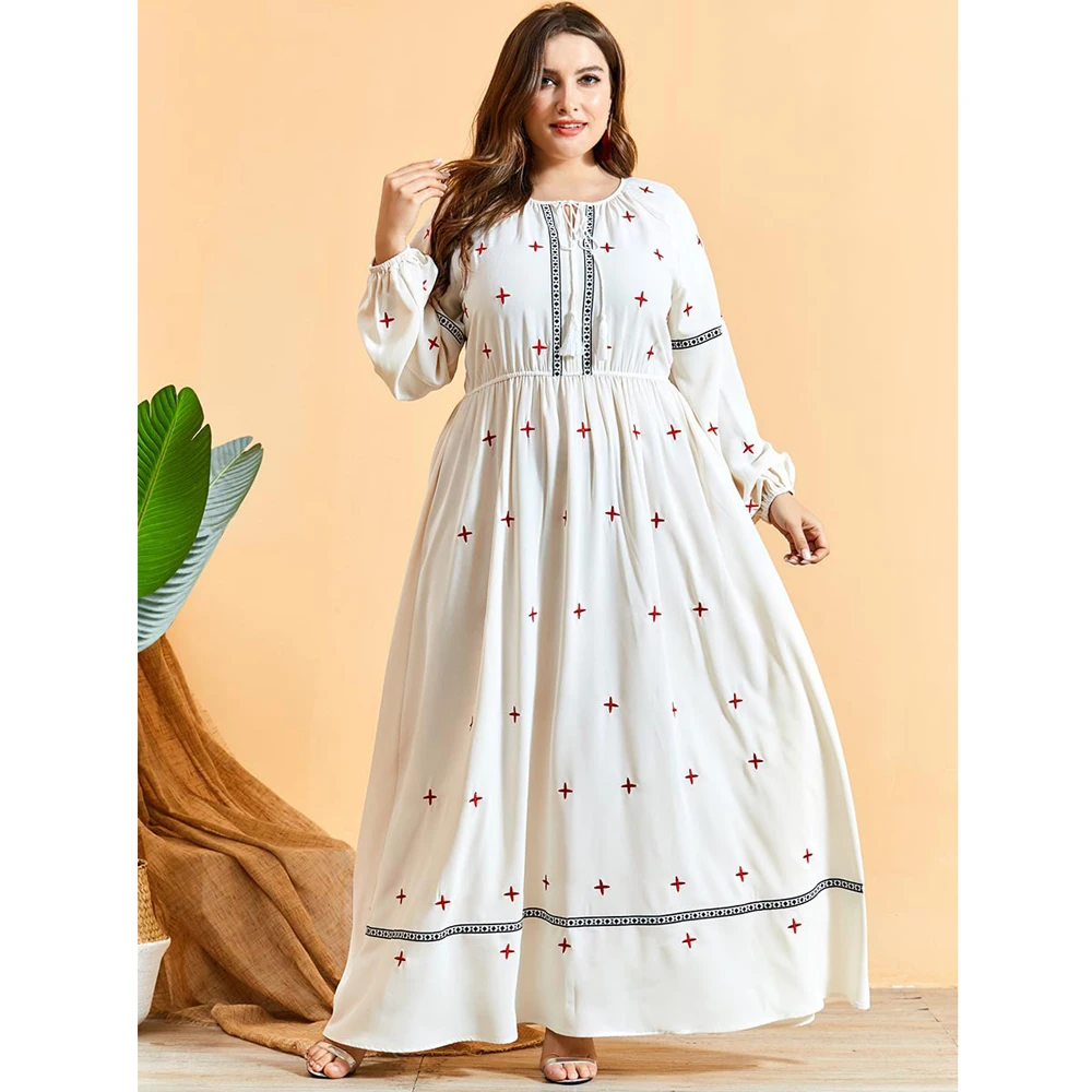 

Abaya Casual Kaftan Dubai Long Dress Embroidery Arab Jilbab Maxi Robe Ethnic Long Sleeve Autumn Muslim Women Turkish 2020 New