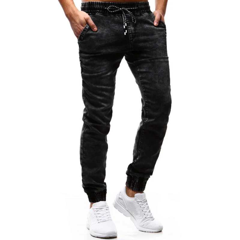 

Jeans Men New Classic Simple String-and-Elasticated Men's Plain Casual Jeans Pencil Pants Slim Pants Black Denim Trousers