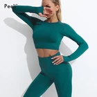 Женский спортивный костюм Peeli, бесшовный укороченный Топ с длинным рукавом и леггинсы с высокой талией