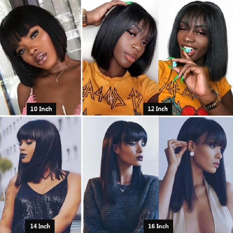 Straight Wig With Bangs Brazilian Fringe Bob Human Hair Wigs Remy Full Machine Made Human Hair Wigs For Women 8-32 Inch Wig