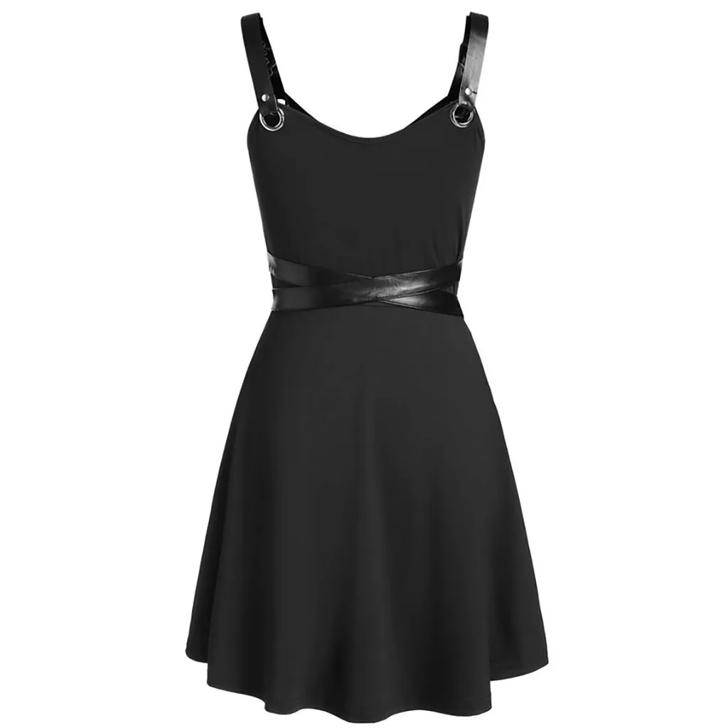 WOMAIL Women's Large Size Dress Cool Solid Bandage Irregular Hem Sleeveless Camisole Elastic Waist Sexy Party Mini Dress