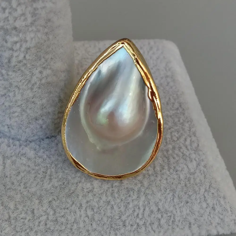 Y · YING регулируемое кольцо с натуральным жемчугом и Каплевидным покрытием белого