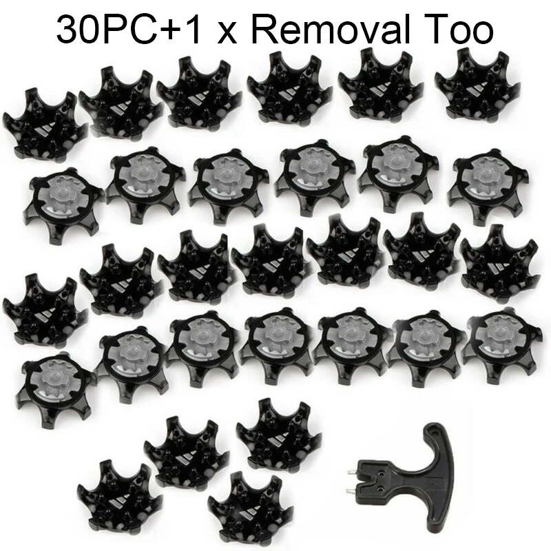 30pcs Golf Shoe Spikes Pins Golf Training Aids Black Clamp Cleats Studs Replacement Plastic Comfort Durability With Removal Tool