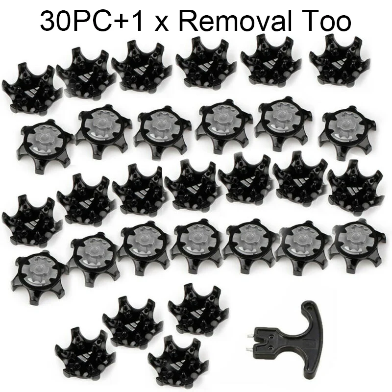 

30pcs Golf Shoe Spikes Pins Golf Training Aids Black Clamp Cleats Studs Replacement Plastic Comfort Durability With Removal Tool