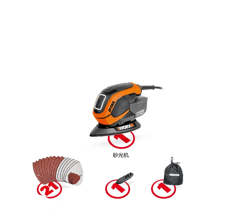 WORX 65 Вт мышь шлифовальный станок WX648 шлифовальный станок для дерева с 22 шт аксессуары