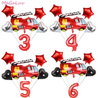 6x fire truck foil number balloons set fireman firefighter themed birthday party decorations kids ball baby shower decor globos