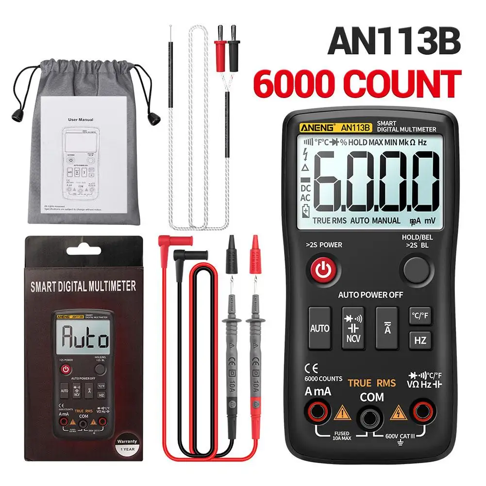 

Мультиметр ANENG 113B цифровой, переменного/постоянного тока, 6000 отсчетов