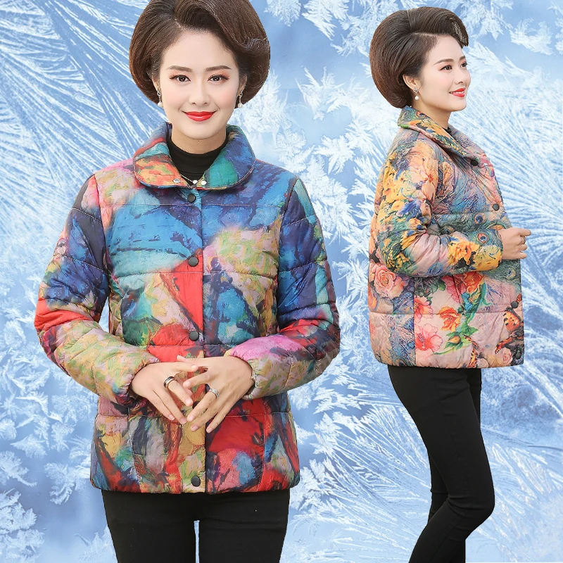 

Fashion women winter jackets new Print Short jacket female coat Slim Outwear Thick Warm Snow Wear Jacket Coat Mujer