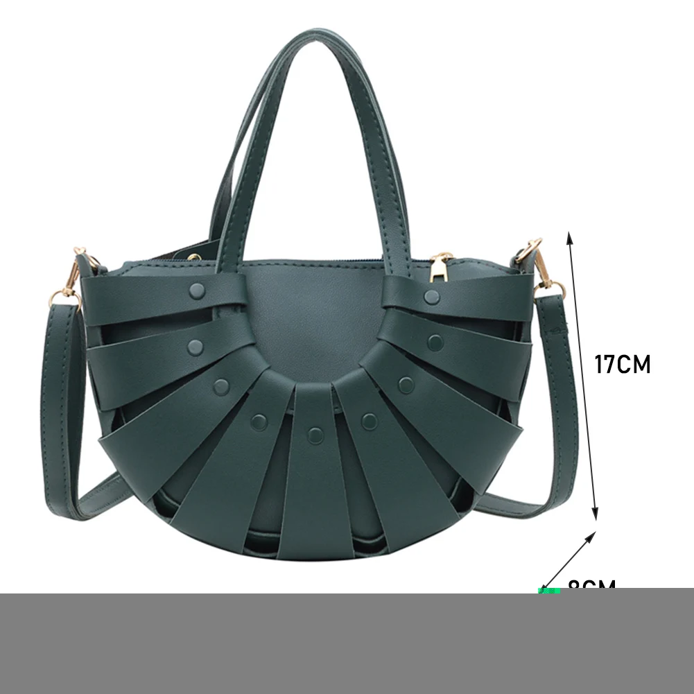 Fashion Hollow Semicircle Shoulder Crossbody Bags Women PU Leather Messenger Bag Casual Ladies Solid Color Small Purse Handbags