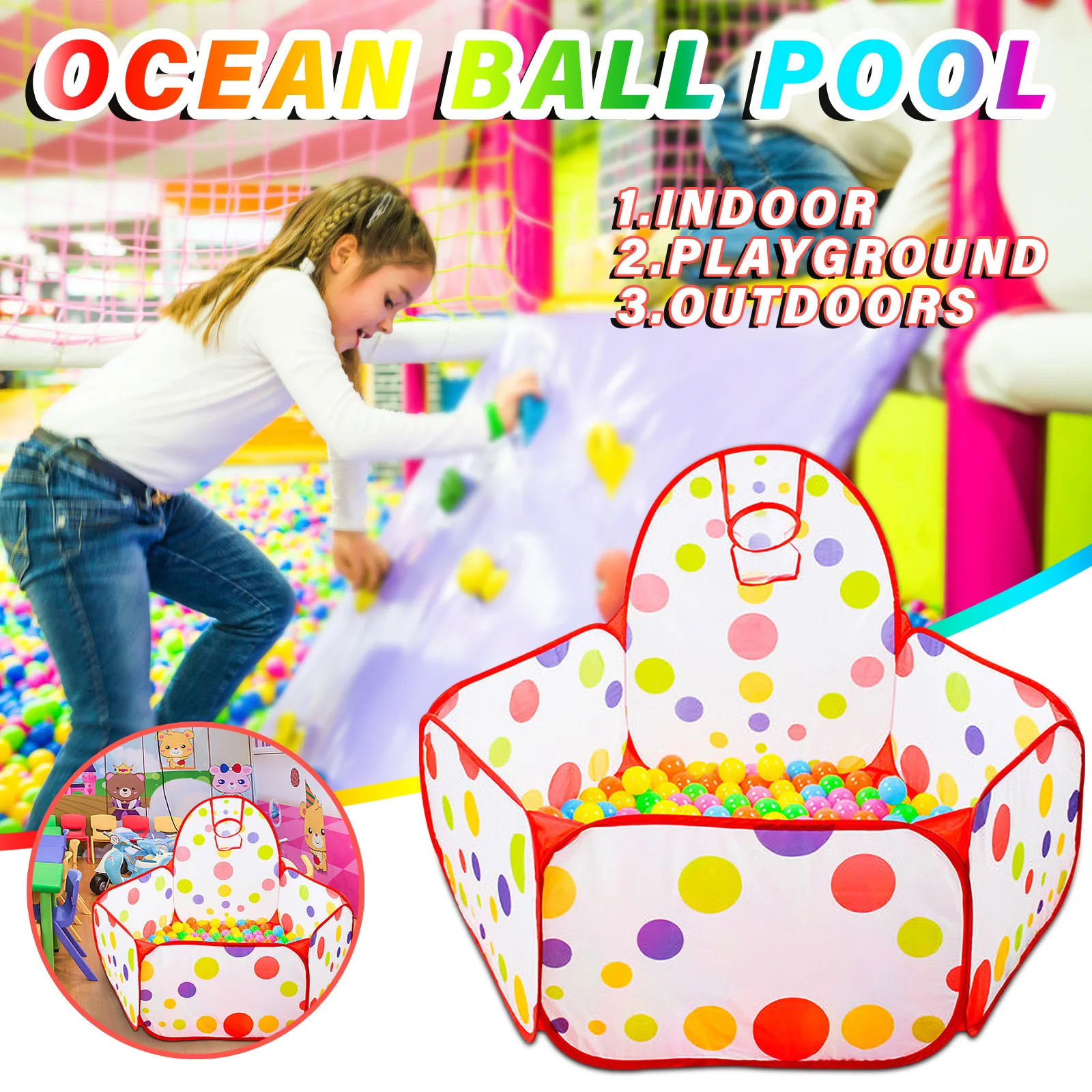 

Детская игровая палатка без шаров, детский манеж для ползания, с Баскетбольным обручем, на молнии, без шаров