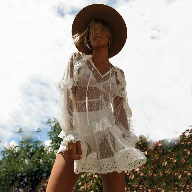 Женское летнее бикини накидка саронг платье купальник кафтан кружево крючком