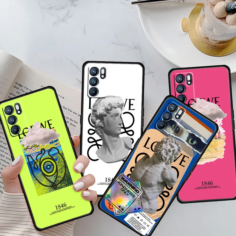 

Love fashion we Soft Shockproof Black Phone Case For OPPO Reno 6 5 4 3 2 2Z 2F Z 4F 4Z 5G Pro Plus Lite Coque