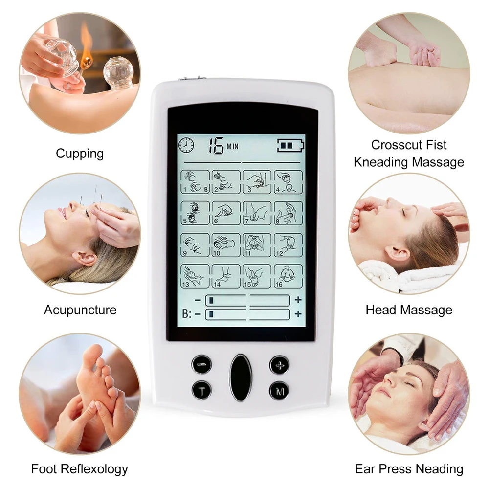 

16 Modes TENS EMS Massager Digital Electric Machine EMS Muscle Stimulator Pulse Physiotherapy Pain Relieving 4 Electrode Pads
