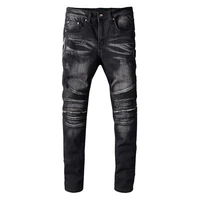 sokotoo mens pu leather patchwork biker jeans for motorcycle slim skinny zippers black stretch denim pants