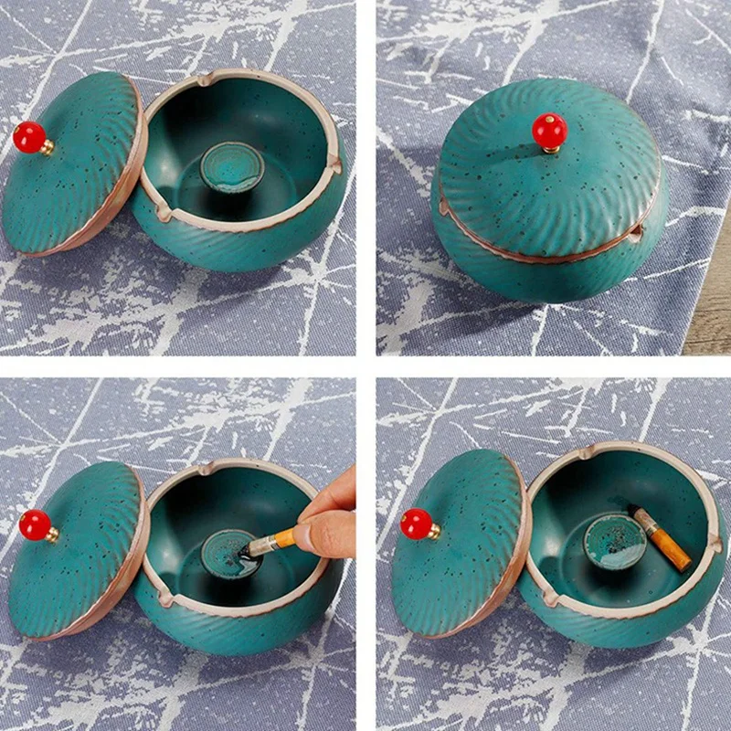 

1x Ashtray for Outdoors with Lid Ceramic Wind Ashtray Odor-Proof Storm Mesh Ashtray & 3PCS Rattan Fruit Basket