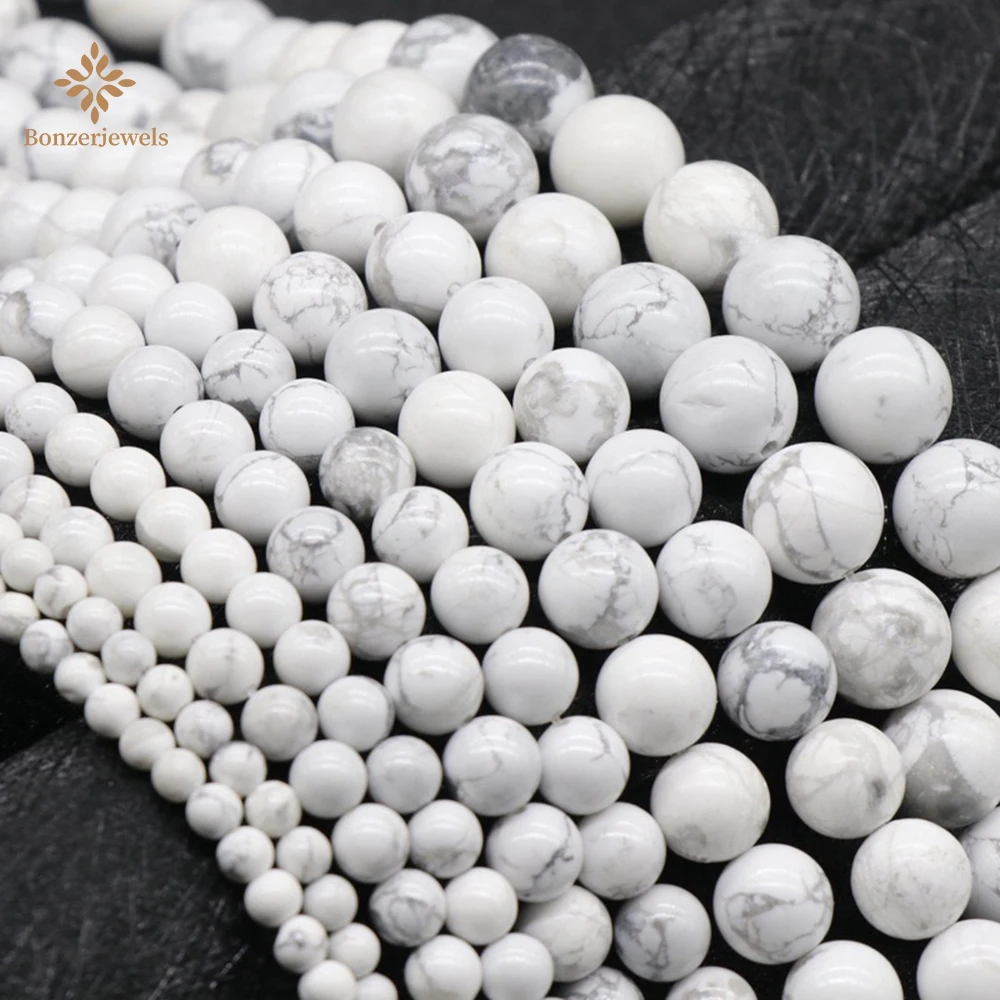 

Natural White Howlite Turquoises Round Loose Spacer Stone Beads For Jewelry Making Gifts 15" Strand 4 6 8 10 12 MM Pick Size