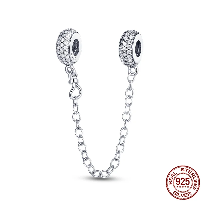New 100% 925 Sterling Silver Flower Safety Chain Charms Bead Fits Original Pandora Bracelet Pendant Woman Fashion Fine Jewelry | Украшения - Фото №1