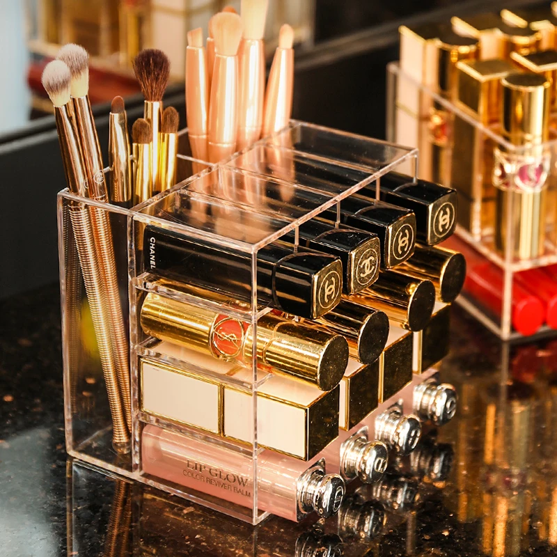 Acrylic Makeup Brush Tools Holder 16 Slots Lipstick Box Display Stand Lip Gloss Sundry Storage Cosmetic Organizer | Дом и сад