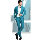 Бирюзовые Дизайнерские мужские костюмы для выпускного, свадебные костюмы с острым отворотом для мужчин, с длинными рукавами, смокинги, два предмета, блейзеры, пиджак + штаны
