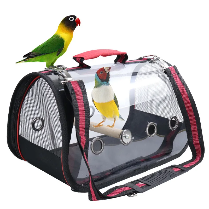 

Cells and Stairs for Parrots Outing Bags Big Wooden Standing Rod Transparent Ventilation Small Pet Takeaway Backpack Birds Cage