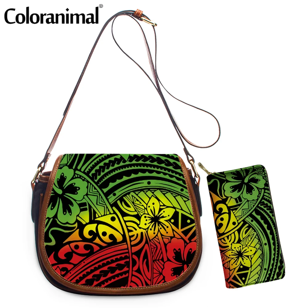 

Coloranimal Fashion Gradient Color Hawaiian Polynesian Flower Printed Women Shoulder Bag PU Leather Crossbody Bag Casual Bolso