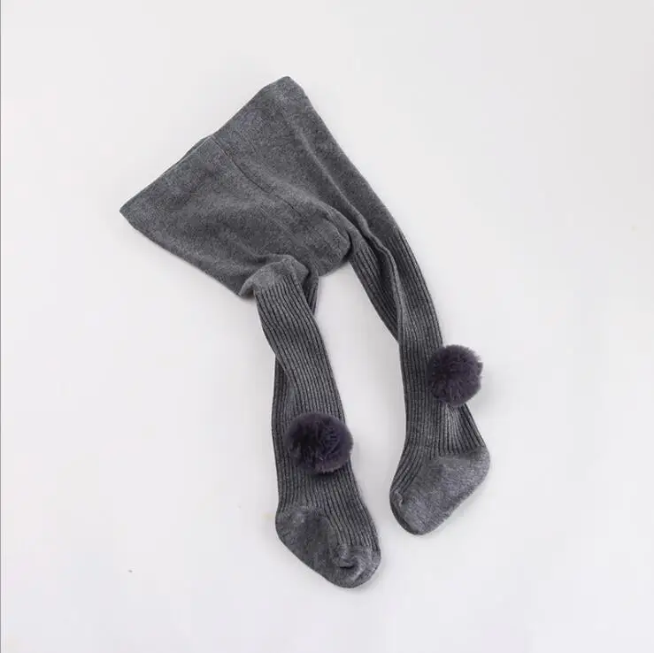 dark grey Осенне-зимние теплые для детей колготки для малышей с милым помпоном дизайна для детей ясельного возраста, для девочек Колготки-носочные изделия для детей Детская одежда 0-8Yrs - Цвет: dark grey