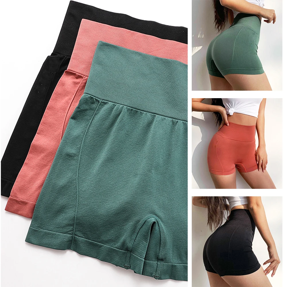 

Women's Yoga High waist Shorts Cycling Sports Shorts Seamless Push-Up Tummy Control Tights Booty Short Pants Female Gym Leggings