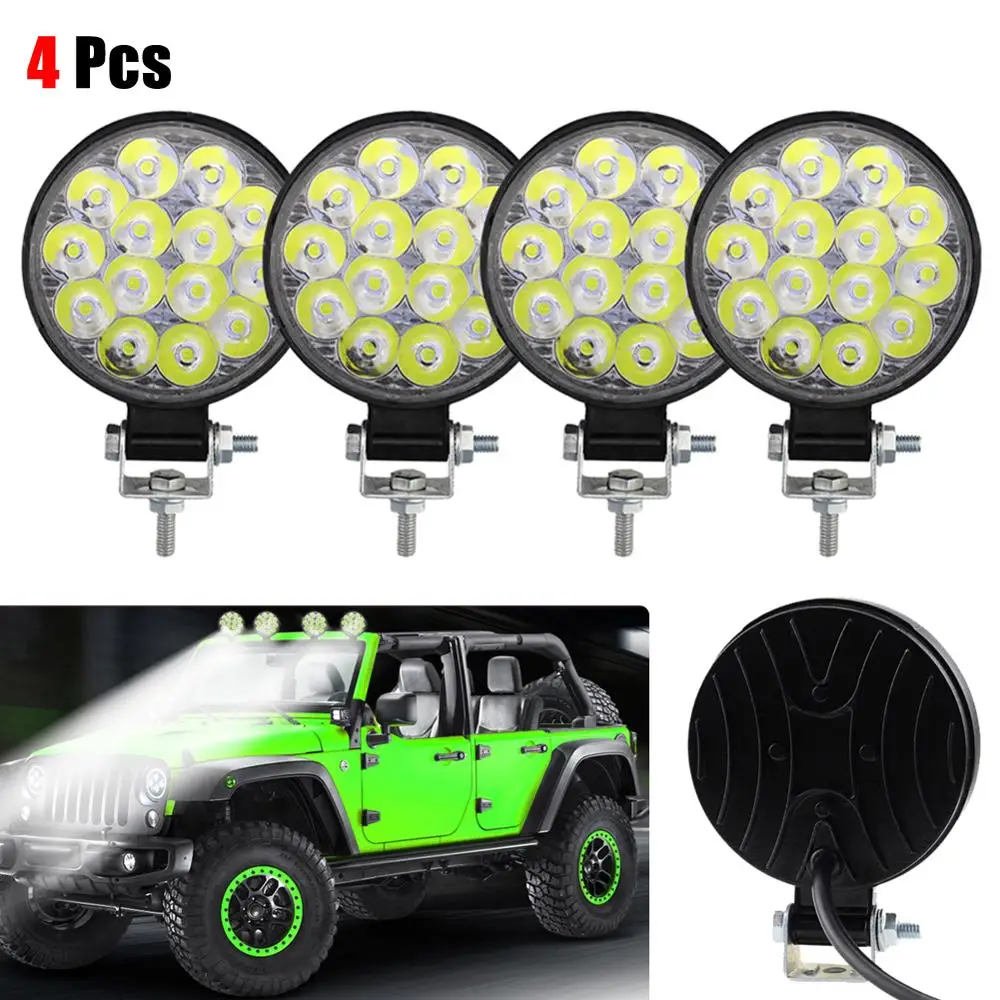 

4pcs Car Truck Round Work Lights 14-LED Light 12V 24V Flood Bulb Driving Lamp Waterproof Work Lights