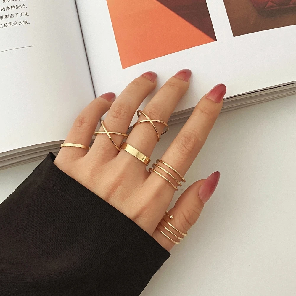 

Punk Gold Wide Chain Rings Set For Women Girls Fashion Irregular Finger Thin Rings Gift 2022 Female Knuckle Jewelry Party