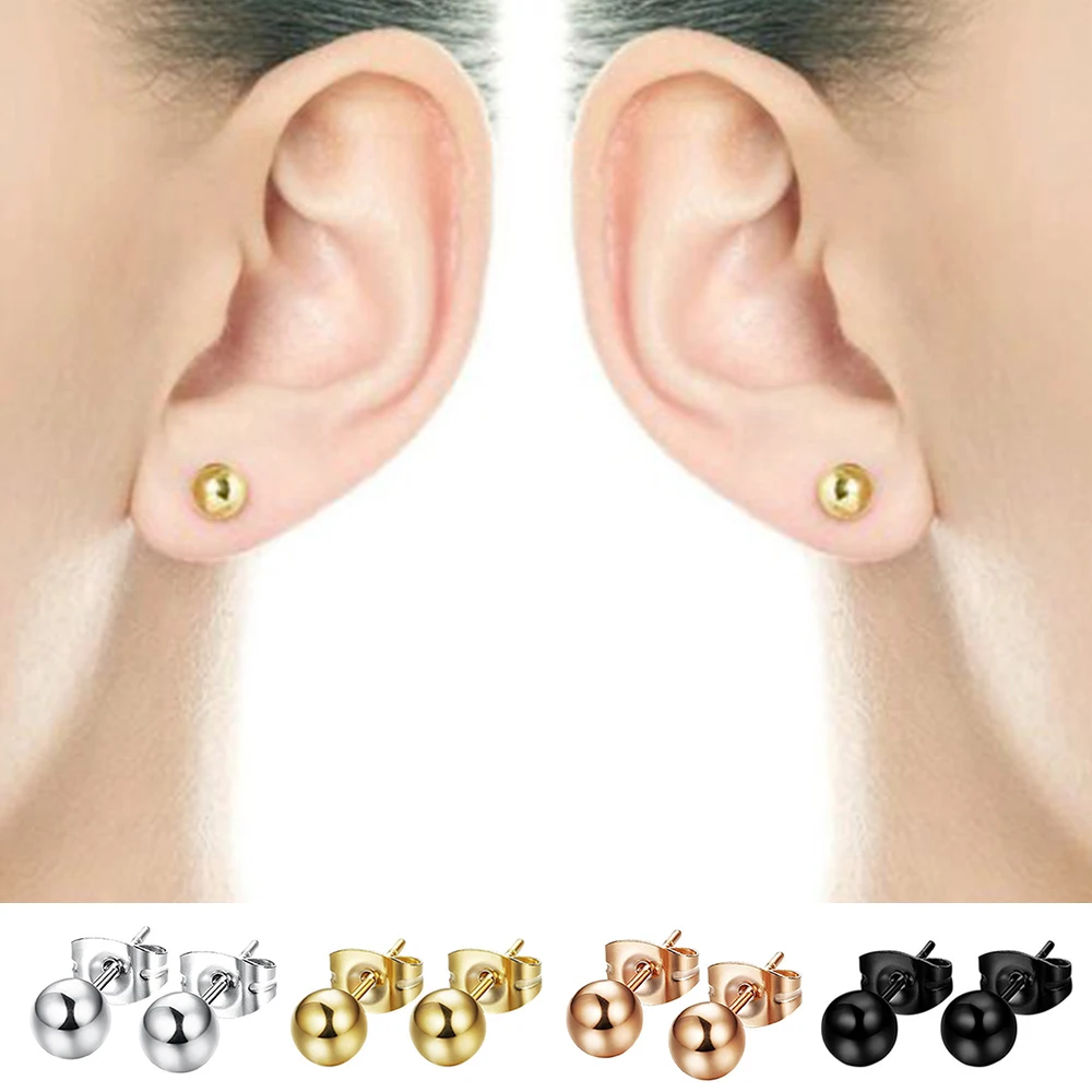 Медные круглые шариковые серьги гвоздики унисекс базовые розового золота