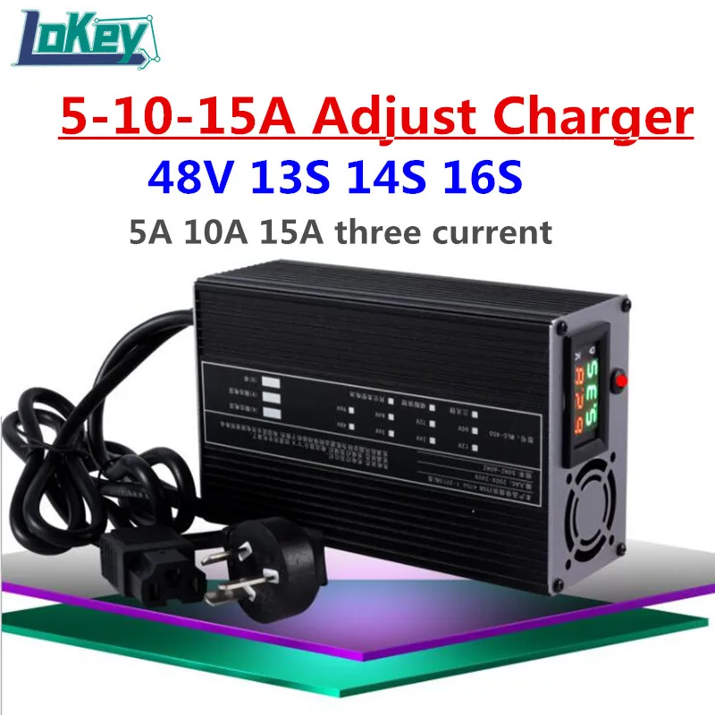 

48V 1A 2A 5A 10A 12A 15A current can adjust Smart Charger with LCD display 14S 58.8V 13S 54.6V 16S 58.4V for Lithium battery