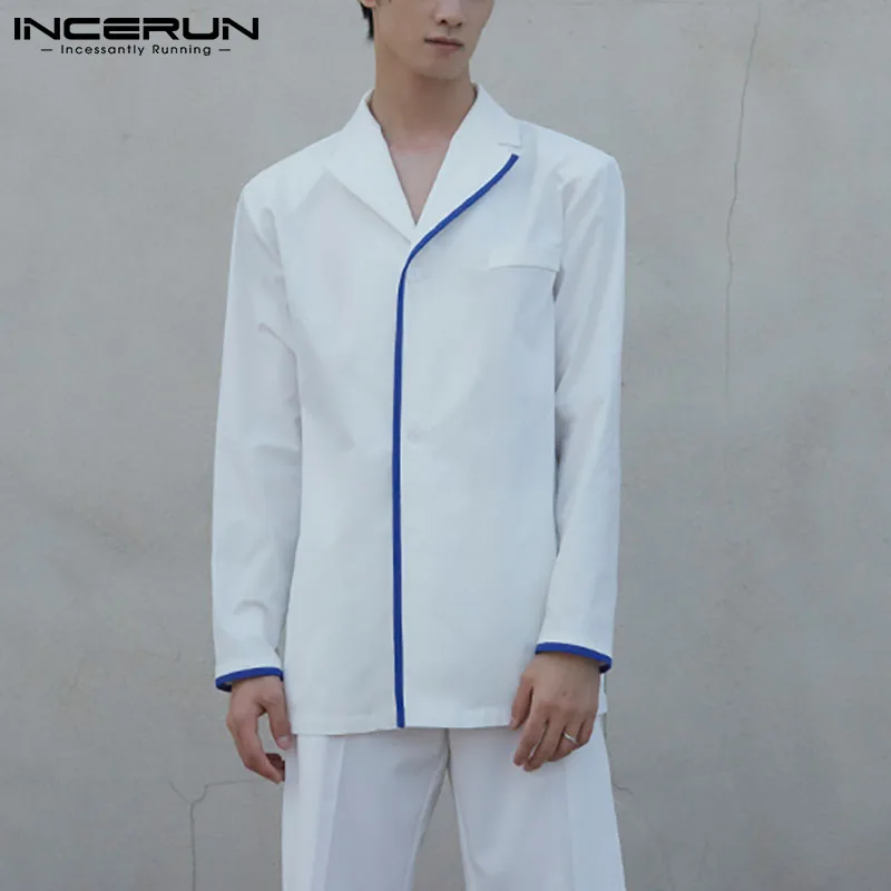 

Рубашка INCERUN мужская с отложным воротником, модная повседневная брендовая в стиле пэчворк, с длинным рукавом, уличная одежда в Корейском сти...