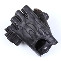 mens genuine leather gloves slip resistant half finger sheepskin fingerless gym fitness driving male gloves
