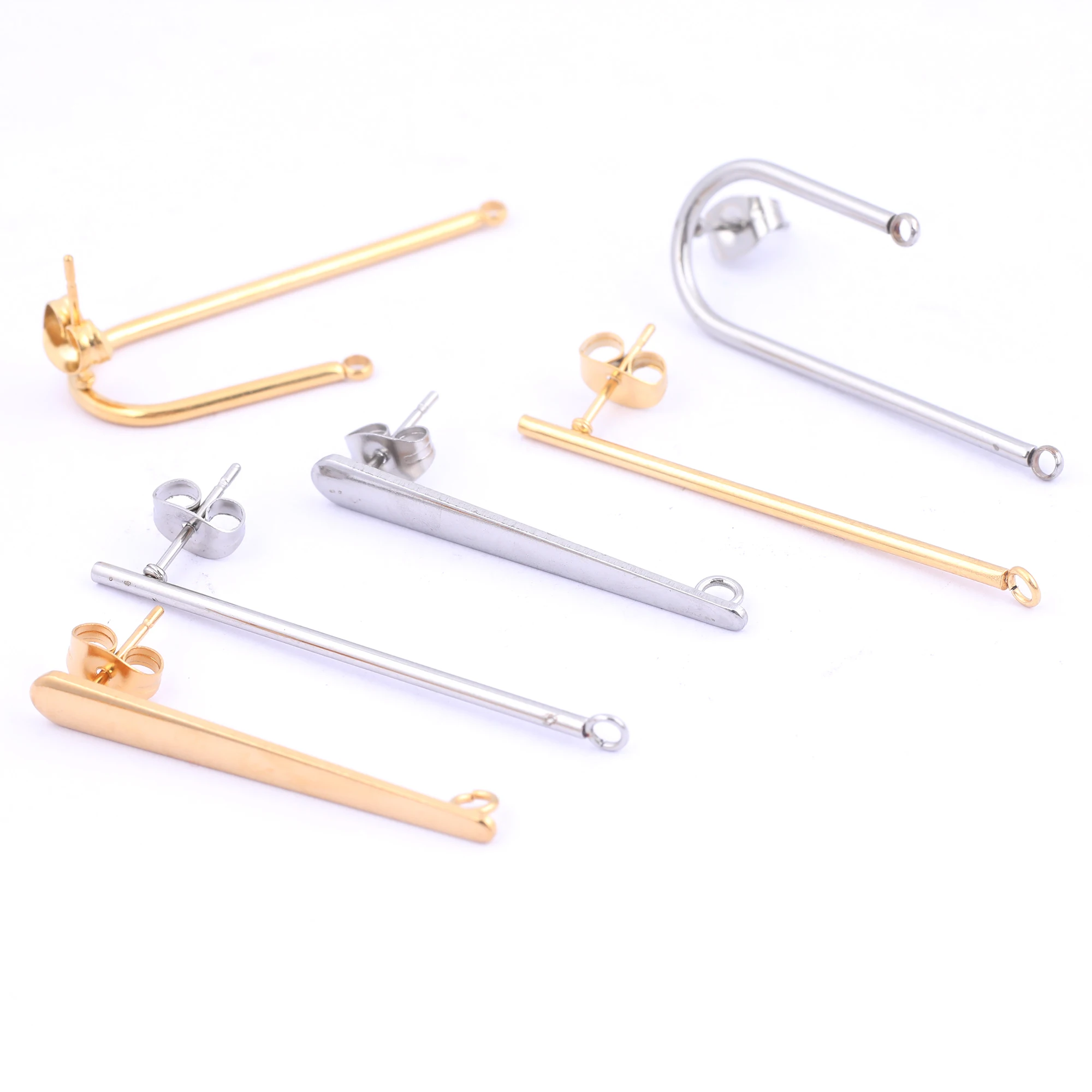 10pcs Stainless Steel Long Stick Bar Earring Posts Gold Plated Diy Ear Conectors For Jewelry Making Supplies