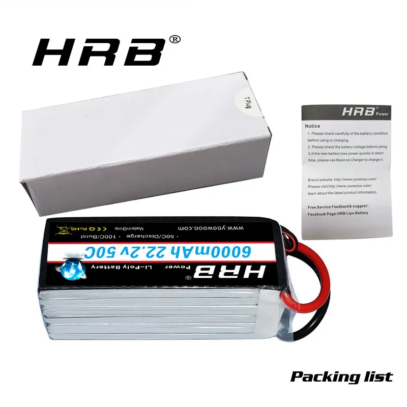 HRB 6S 22,2 V 6000mah Lipo батарея 50C RC части с разъемом XT90 T разъем для 700 800 RC грузовой вертолет Самолет RC автомобиль Лодка