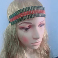 shiny brand red green rhinestone elastic headband sport headwear headpiece for women luxury crystal head scarf hairband jewelry
