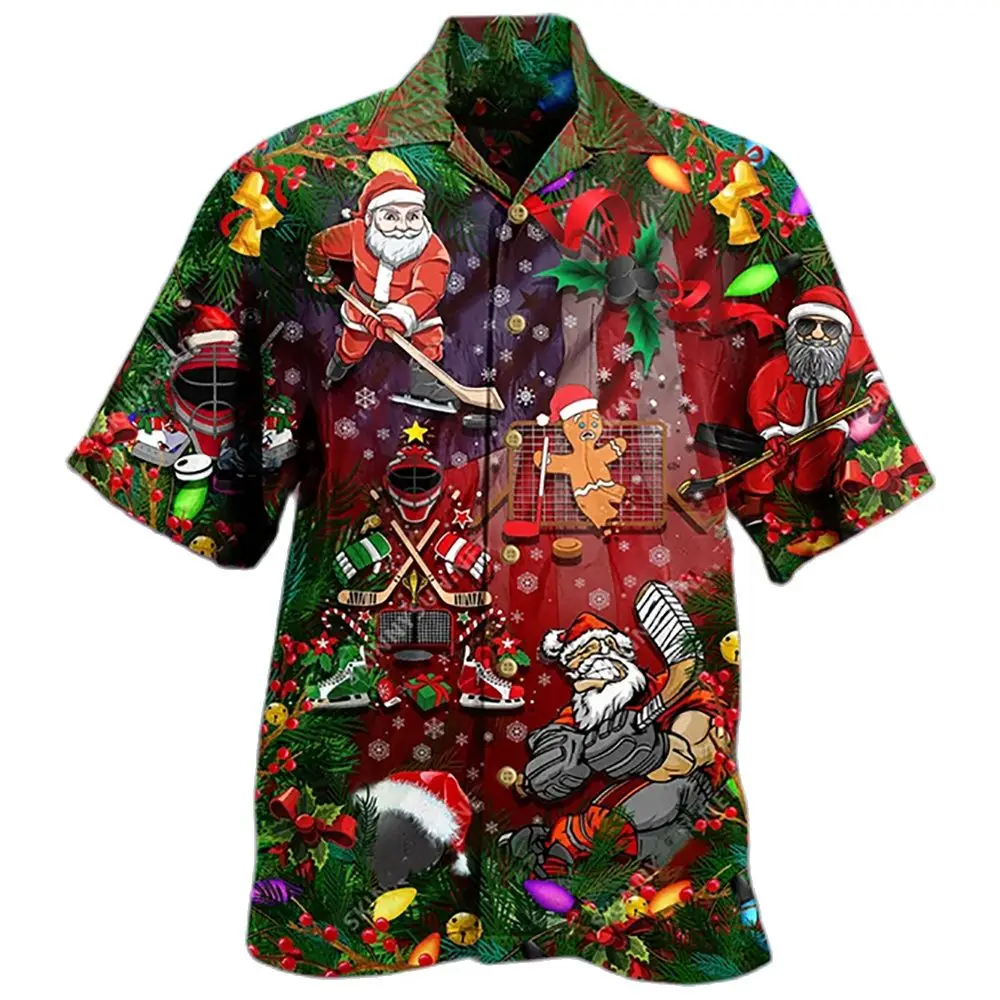 Мужские рождественские Гавайские пляжные рубашки с Санта-Клаусом повседневные