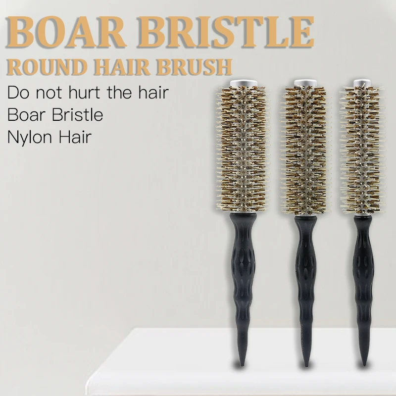 

3 Size Professional Hairdresser Brush Ceramic Coated Barrel Round Hair Brush Boar Bristle Brush Hair Stylist Brush Comb