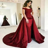 Cheap Off Shoulder Evening Dresses 2020 Appliqued Satin Red Carpet Holiday Women Wear Formal Party Prom Gowns Custom Made Plus