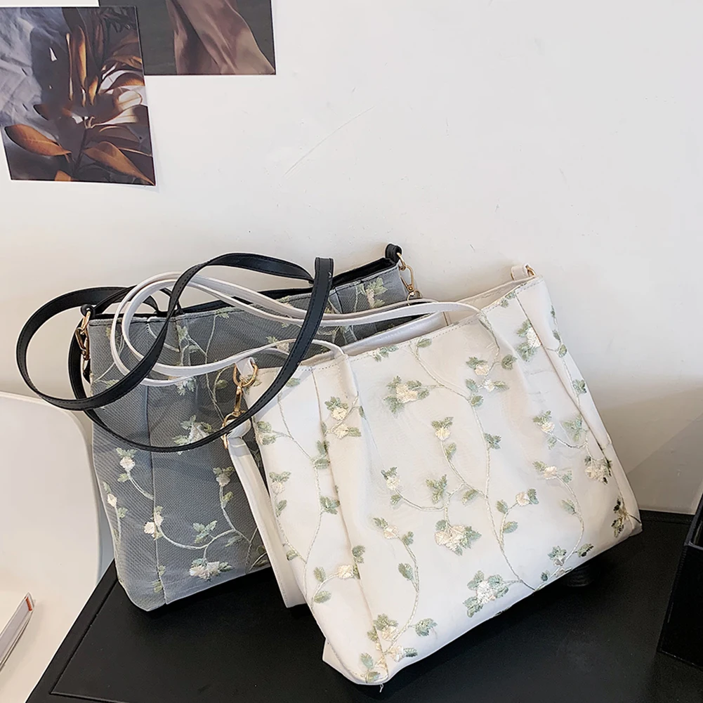 

Простая женская сумка через плечо с цветочной кружевной вышивкой, модные женские повседневные вместительные сумки через плечо из искусств...